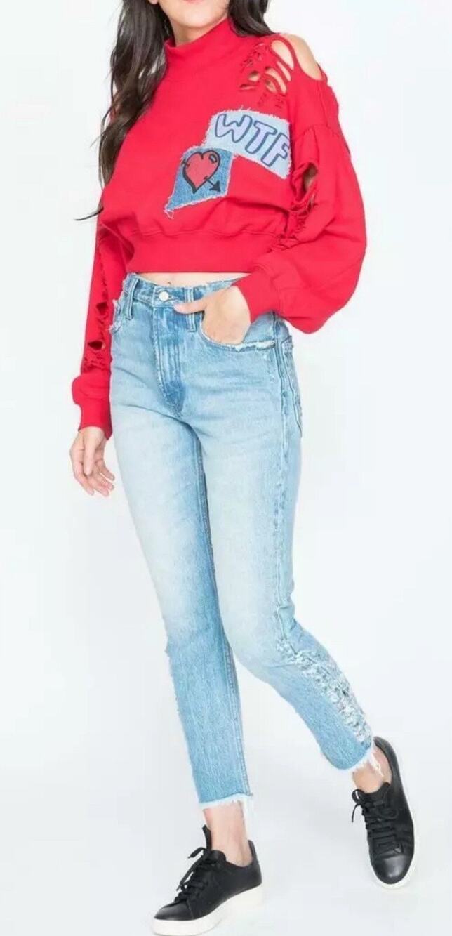 PRPS GOODS & CO Sz32 AMX HI-RISE SIDE FRAY BOYFRIEND JEANS LIGHT STONE
